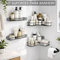 Suporte de Banheiro Adesivo de Fixação Organizador Parede Sabonete Shampoo e Papel Kit 1/2/3/7