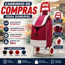 Carrinho de Compras Feira Supermercado Bolsa Reforçado Até 30Kg Com Rodinhas Dobravel Resistente