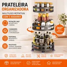 Prateleira Organizadora Rotativa 3 Andares Multiuso Tempero Cozinha Sala Banheiro