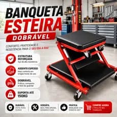 Banqueta Mecânica Dobrável 2 em 1 Esteira para Mecânico Banco Acolchoado 6 Rodas Oficina