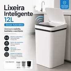 Lixeira Inteligente 12L Com Sensor Infravermelho Tampa Automática Funciona Por Pilhas