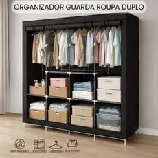 Guarda Roupa de Casal Dobrável Organizador de Roupas Multiuso com Divisórias Armário Organizador