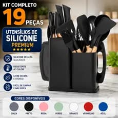 Kit Conjunto 19 Pçs De Utensílios Facas Silicone Cozinha Jogo Completo Batedeira Colher Pegador