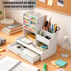 Organizador De Mesa com Gaveta em Mdf Escritório Multiuso Nicho Canetas