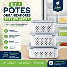 Kit 3 potes Organizadores Geladeira Organizador Alimentos Vegetais Cozinha Moderna