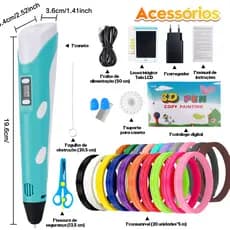 STARMEGA Kit Caneta 3D Impressora Mágica, 20 Refis Filamento Colorido 100m, Brinquedo Educativo para Crianças e Desenho