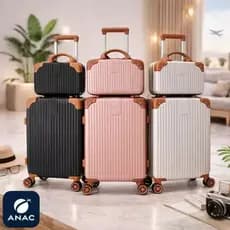 Mala De Viagem/Bordo 10KG Expansível-Ziper Dupla. Rodas Dupla Removível 360Grau Preto/Ouro rosa/Branco creme