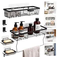 kit 7 pcs Prateleiras para Banheiro Suporte Organizador de Parede Autoadesivo Porta Shampoo, Sabonete, Papel