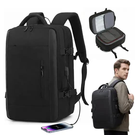 STARMEGA Mochila Expansível 30-42L Impermeável Oxford 500D, USB e Alça para Malas, Ideal para Viagem e Uso Diário