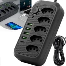 5 Tomadas+4USB+2type-c Filtro Linha INMETRO 2500W DPS Surto Real, Cabo 2m Espessado Bivolt, Proteção Sobrecarga
