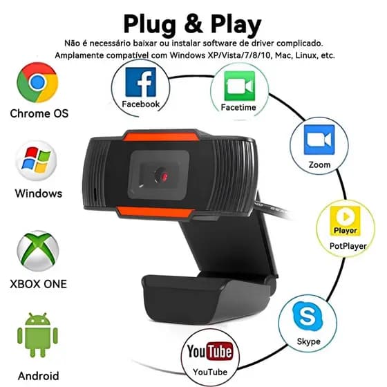 STARMEGA Webcam Microfone Camera Full Hd 1080p Computador Plug e Play Microfone Embutido