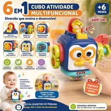 Brinquedo Sensorial Montessori com Texturas e Cores Pinguim para Bebê 6M+ Estimular Toco e Visão