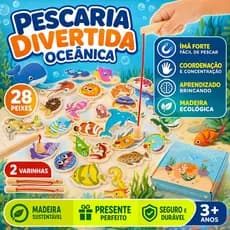 Jogo de Pesca Magnética Montessori 28 Peças em Madeira para Crianças Desenvolver Coordenação e Foco