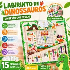 Labirinto Magnético Tema Dinossauro para Crianças Classificar Cores e Números Desenvolver Coordenação 3+ Anos