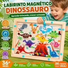 Labirinto Magnético Dinossauro Brinquedo Montessori Madeira Classificação Cor Número Educativo 3+ Anos