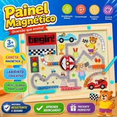 Labirinto Magnético de Madeira Tema Corrida Automóvel para Crianças Classificar Cores e Números Treinar Raciocínio