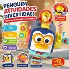 Brinquedo Montessori Pinguim Pop-up Engrenagens Estimulação Tátil e Visual Infantil