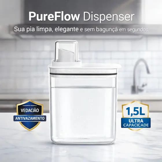 Dispenser de Sabão 1,5L Antivazamento Porta Detergente Cozinha Organizador de Pia