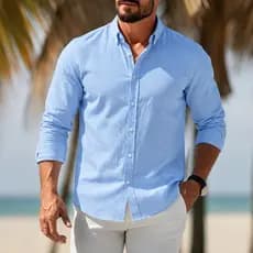 Camisa Social Masculina Slim Fit Manga Longa Listrada em Linho Slub Casual Elegante de Alta Qualidade