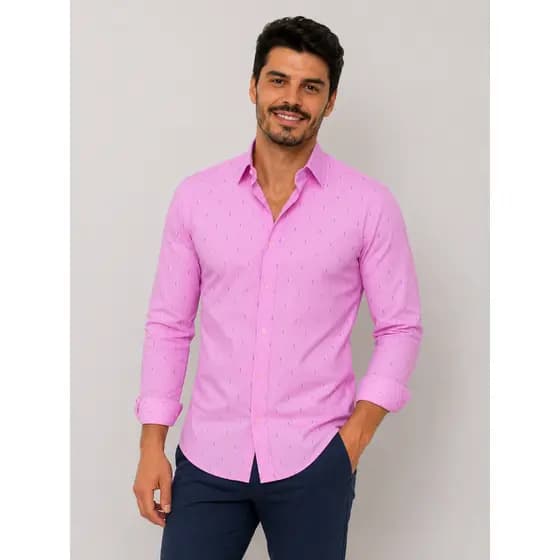 Camisa Social de Manga Comprida Estampada Antirrugas Fabricada Na China