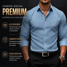 Camisa Social Masculina Estampada Manga Longa Slim Fit Confortável