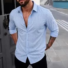 Camisa social masculina luxo com listras, em dourado camisa slim fit para homens
