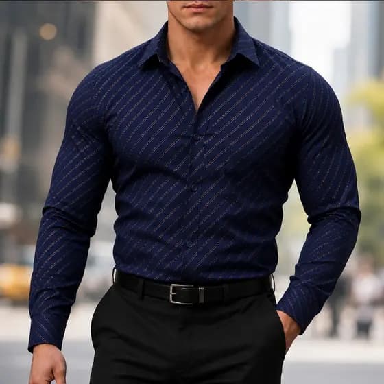 Camisa Social Masculina Premium  Listrada Diagonal Manga Longa
