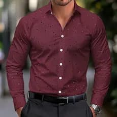 Camisa formal masculina com estampa salpicada e ajuste slim fit.