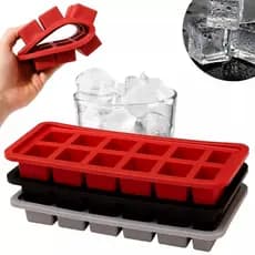 KIT 2 Forma De Gelo Forma Silicone Flexível 12 Cubos Dominó Vermelha