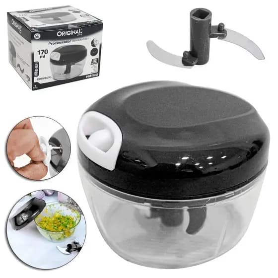 Mini Processador Manual 170ml – Tritura, Pica e Fatia Fácil- ORIGINAL LINE