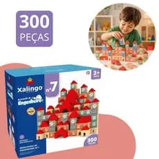 Brincando de Engenheiro Xalingo 300 peças madeira educativo blocos de montar infantil