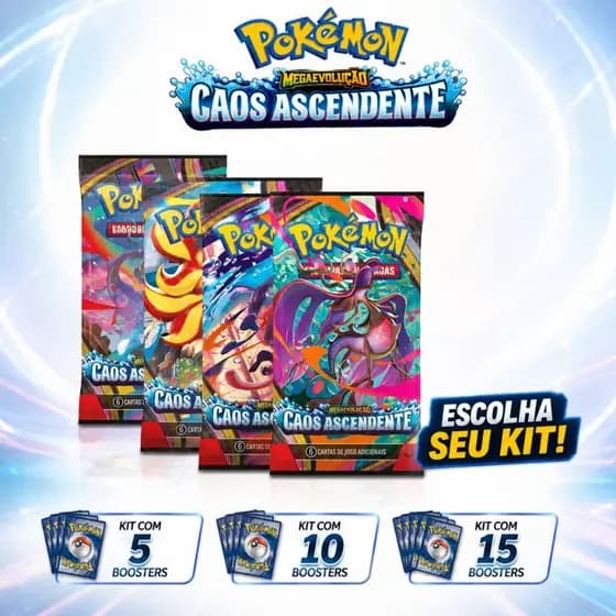 Kit Cartas Pokémon Caos Ascendente Megaevolução Original Copag com 5, 10 ou 15 Boosters Lacrados