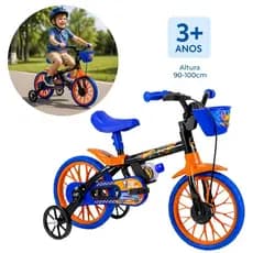 Bicicleta Infantil Menino Menina Aro 12 Hot Wheels com Rodinhas, Garrafinha e Cestinha - Nathor