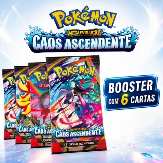 Cartas Pokémon Booster Mega Evolução Caos Ascendente Pacote com 6 cartas Originais Oficiais Copag