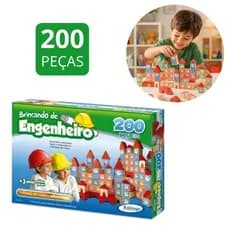 Brincando de Engenheiro Xalingo 200 peças madeira educativo blocos montar infantil