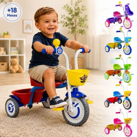 Triciclo Infantil Menino, Menina, Nathor em Alumínio, com buzina, cestinha e porta objetos - Escolha