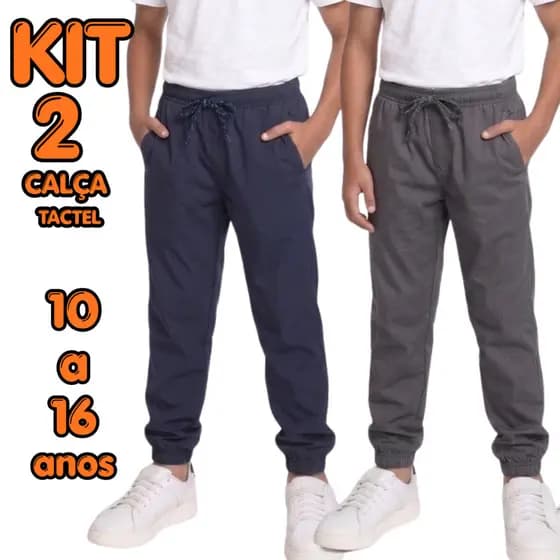 Kit 2 Calça Tactel Juvenil 10 a 16 anos Reforçada Escola Inverno PROMOÇÃO