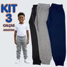 Kit 3 Calça Infantil Moletom Grosso 4 a 8 Anos Escola Creche Frio Flanelada Agasalho Peluciada