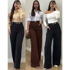 Calça Alfaiataria Pantalona Premium Wide Leg Cintura Alta PROMOÇÃO Tendência
