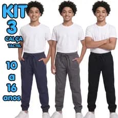 Kit 3 Calças Tactel Juvenil 10 a 16 Anos Uniforme Escola Lisa Costura Reforçada Calça Basica Lisa
