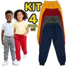 Kit 4 Calça Infantil Moletom Grosso Flanelada Frio Escola Creche Inverno 4 Ao 8 Ano