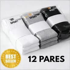 Kit 12 Pares Meia Esportiva Uso diário Tamanho Unico Cano Longo com Cores Variadas Tamanho Unico