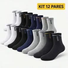 Kit 12 Pares Meia Esportiva Masculina Cano Longo Cores Variadas Tamanho Unico