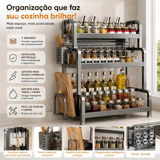 Prateleira Organizadora de Cozinha 2-3 Camadas, Prática de Temperos Antiferrugem
