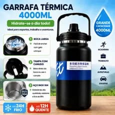 Garrafa Térmica 4000ml com Canudo Embutido Grande Capacidade Quente Frio Com Aço Inoxidável Isolamento