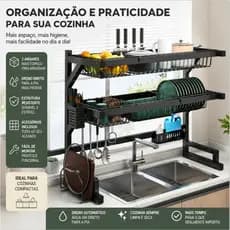 Escorredor de Louças Duplo Inox para Pia – Organizador de Cozinha com Suporte Multifuncional, Dreno Direto
