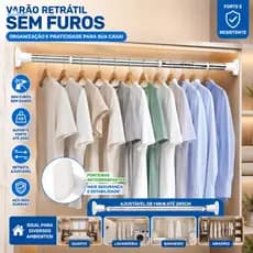 Varão Ajustável Para Secar Roupa Perfuração Suporte Forte para Roupas Cortina de Banheiro