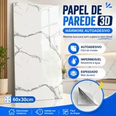 Papel de Parede 3D Mármore Autoadesivo Impermeável – Painel Decorativo Espessado 60x30cm para Cozinha e Sala