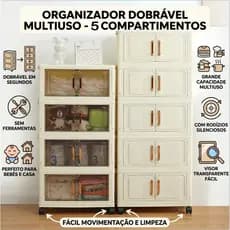 Gaveteiro Dobrável com Rodas 360°, Armário Organizadora Multiuso com Portas Magnéticas, Grande Capacidade