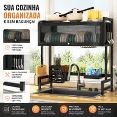 Escorredor de Louças Para Pia Com Porta Antipoeira Organizador de Cozinha Multifuncional Antiferrugem